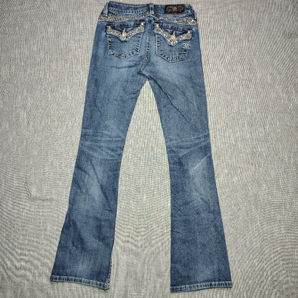 Miss Me Jeans Womens Size 26 Blue Mid Rise Boot Cut Embellished Flap Stud Denim - Picture 1 of 15